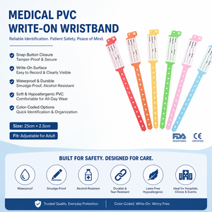 Adult Medical PVC Wristband Snap-Lock Disposable Write-On Patient ID Band